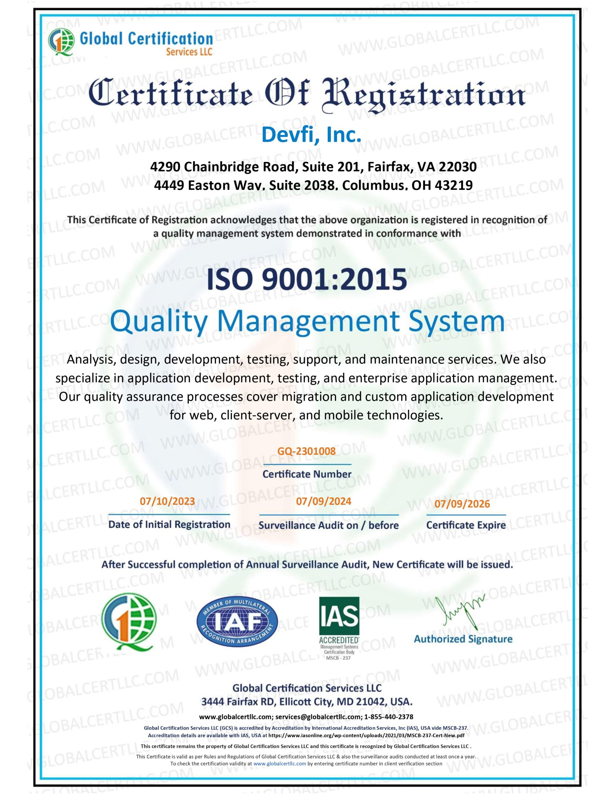 GQ-2301008 - ISO 9001 Standards Certificate